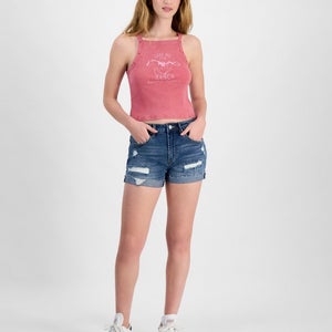 Madden Girl Festival Cutoff Shorts Women's 9 Juniors Blue Denim Distressed PAL46