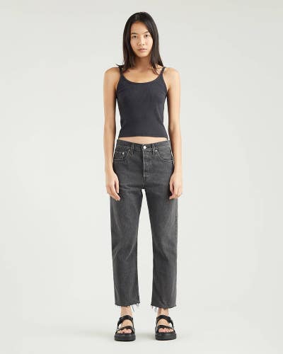 Levi's 501 Jeans Women's 30x26 Black Denim High-Rise Straight Leg Cropped PAL162
