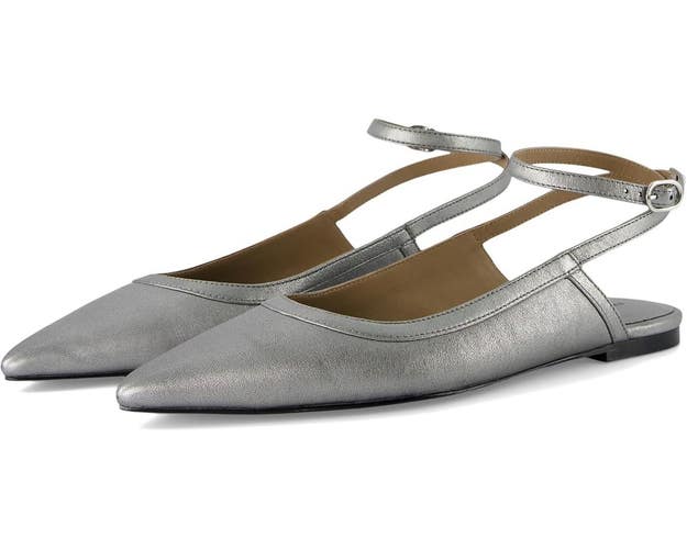 Free People Jules Flat Women's US 8 M Gunmetal Pointed Toe Ankle Strap HTAT939
