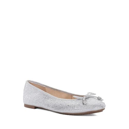 Dune London Hallis Ballet Flat Women Silver Diamantes Slip On Round Toe HTAT1030