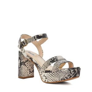 Dune London Molten Sandals Women's US 9 Natural Snake Print Block Heel HTAT1023