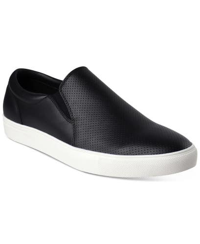 Alfani Emmett Sneakers Mens US 10.5 Black Leather Platform Slip On Shoes ZAP2368