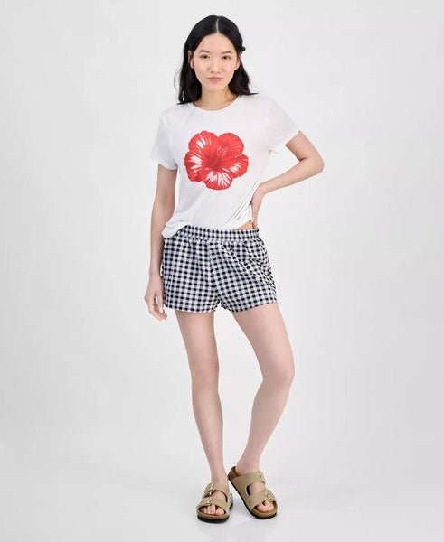 Planet Heart Boxer Shorts Womens Large Juniors Black Gingham Elastic Waist PAL70