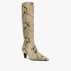 Schutz Dellia Up Boots Women's 6 M Ivory Snake Print Leather Square Toe HTAT952