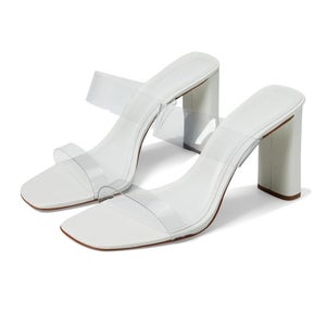 Schutz Ariella Sandals Women's 10M White Slip-On Square Toe Block Heel HTAT950