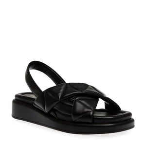 Anne Klein Air Sandals Women US 7.5M Black Leather Cross Strap Slingback HTAT903