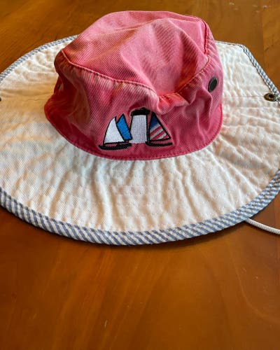 Good Condition Nantucket Buckets Red White Pink Sailboat Design Bucket Hat