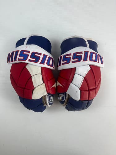 New 14” Mission Warp 2 Sub Zero Hockey Gloves - Red/White/Blue
