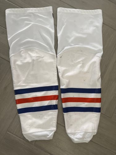 White Senior Large CCM Edge Socks Pro Stock (Used) Edmonton Oilers