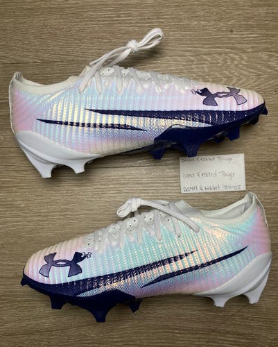 Men’s 11 Under Armour Blur Pro White Midnight Navy Football Cleats 3028220-103