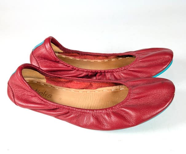 Tieks by Gavrieli Ruby Red Leather Ballet Flats Foldable Women's Size: 9