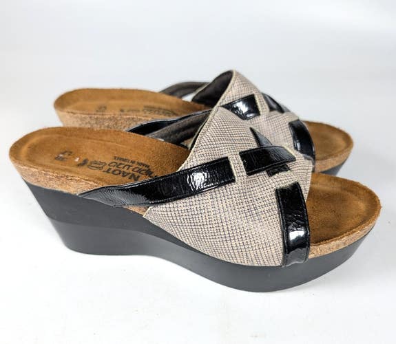 NAOT Eva White Black Platform Wedge Sandals Shoes Women's Size 38 / 7