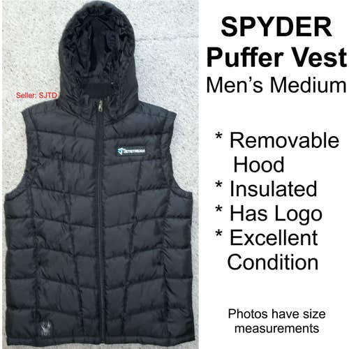 Spyder Puffer Vest with Removable Hood Men M  Logo - EXCELLENT