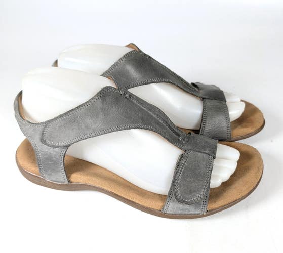 TAOS The Show Premium Leather Sandal Steel Gray Women's Size: 8