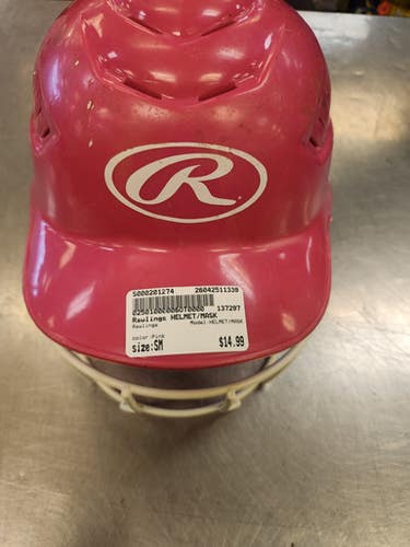 Used Rawlings HELMET/MASK Batting Helmet w/Mask Pink SM 11339-S000201274