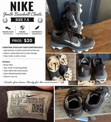 Black Men's Size M 7.5 (W 8.5) Nike Trout Molded Cleats (Used)