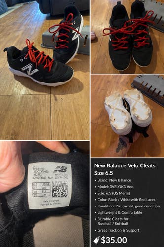 Men's Size M 6.5 (W 7.5) Adult New Balance Cleats (Used)