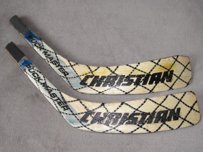 2 Used Christian Puck Master Right Handed Replacement Pro Stock Hockey Stick Blades Blue