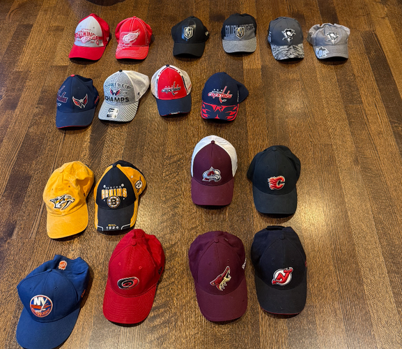 NHL hats, team hats.