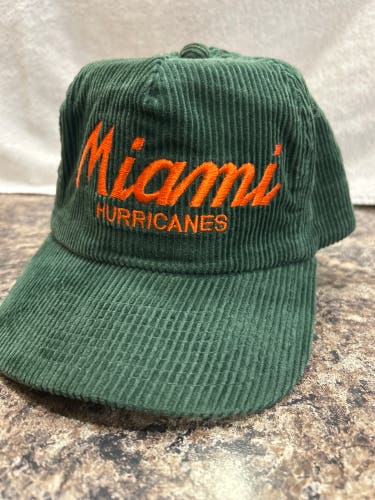 Vtg Miami Hurricanes Hat Cap - Green Corduroy