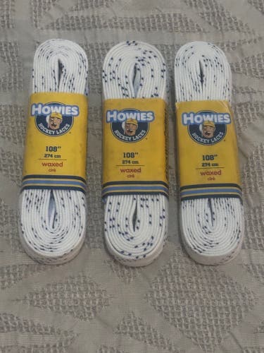Howies Hockey White Waxed Skate Laces 3 Pairs Brand New