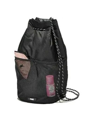 Victoria’s Secret PINK Black Mesh Drawstring Bucket Backpack Bucket cinch