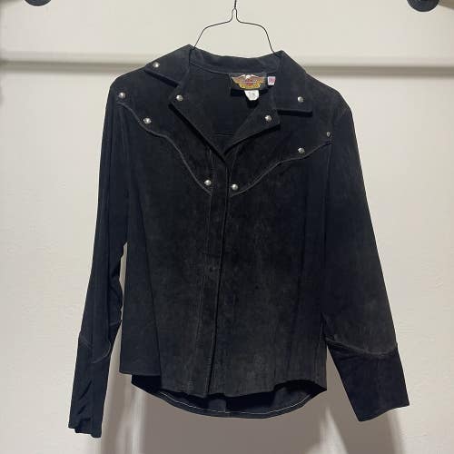 Vintage Womens Harley Davidson Suede Leather Jacket Studded Snap Western Size S