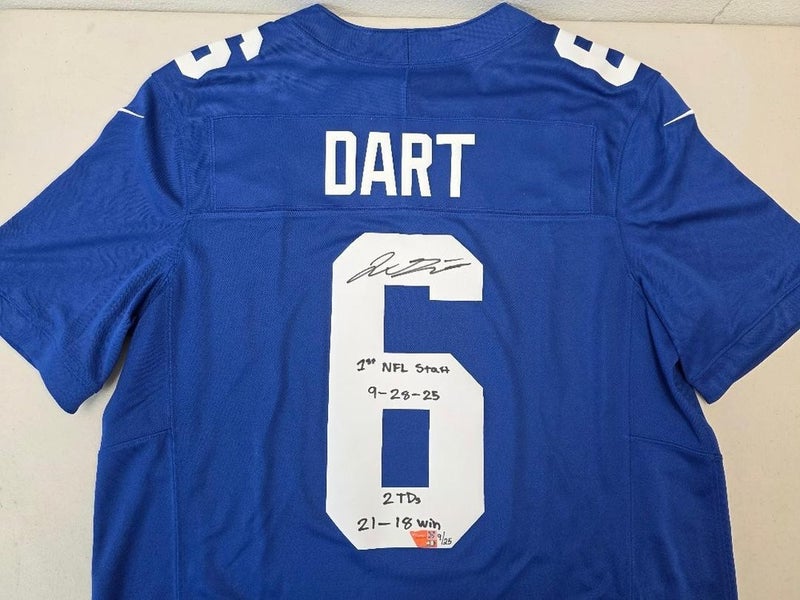 Giants JAXSON DART Signed Autographed "1st NFL Start 9-28-25" JERSEY LE 9/25