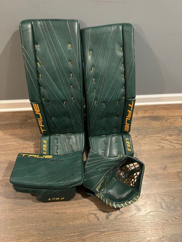 33+1" 2023 True L20.2 Goalie Leg Pads (Used), glove and blocker