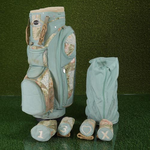 Vintage Burton Ladies Cart Golf Bag 13-Way Divider + Matching Covers Floral Mint