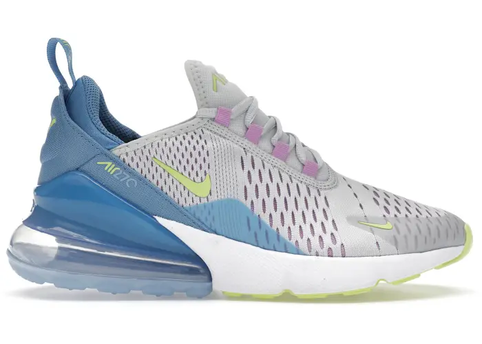 Size 6 - Nike Air Max 270 Pure Platinum Rush Fuchsia Blue Beyond Light Lemon Twi