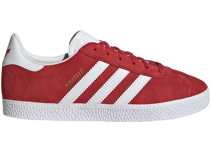 Size 7 - adidas Gazelle Better Scarlet Cloud White Gold Metallic (GS) IF9804