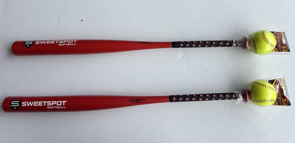Lot of 2 SweetSpot 34 Combo Plastic Softball Bat and Ball Set New Read