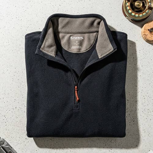 Simms Fishing Products Black Fleece Quarter Zip Pullover Trouts Frisco CO Small