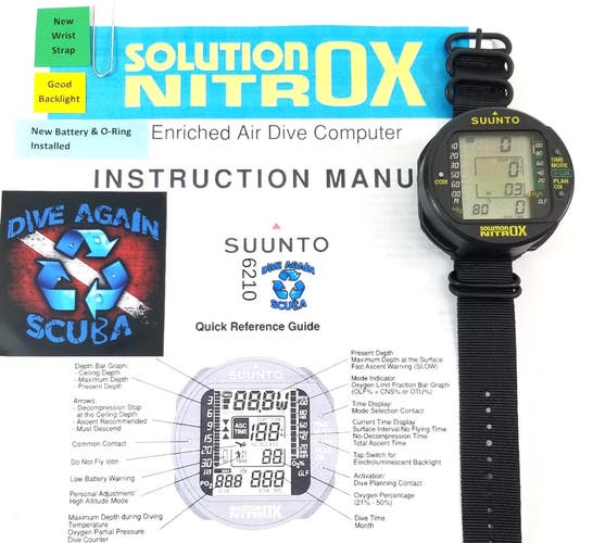 Suunto Solution Nitrox LUX Scuba Dive Wrist Backlit Computer NEW Strap, Backlit