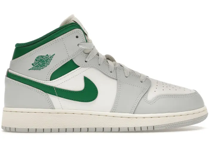 Size 5.5 - Jordan 1 Mid White Pure Platinum Pine Green (GS) DQ8423-142