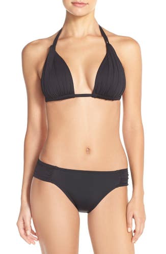 La Blanca Halter Triangle Swim Bikini Top Womens 6 Black Stretch Swimwear FLW247