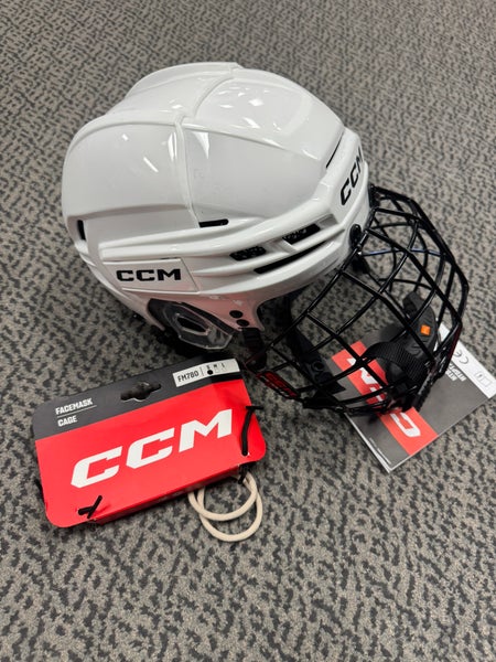 Small White CCM Tacks 720 Helmet (New) with black FM780 Mask