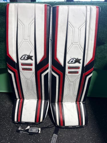 White Black & Red Intermediate Brian's Optik X3 Goalie Leg Pads (Used) | 31" +1"