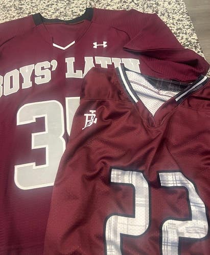 Under Armour lot of 2 Boy's Latin lacrosse jerseys NEW mens team game