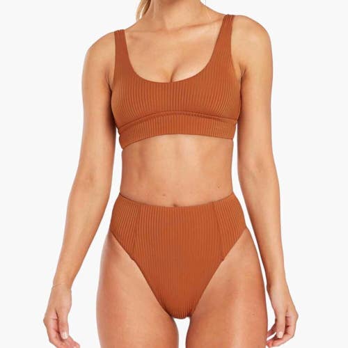 Vitamin A Sienna Bikini Bottom Women's Small Brown High Waisted Swimwear DAB270