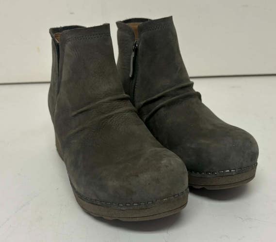 Dansko Caley Gray Leather Wedge Sole Side-Zip Booties EU 38 US Women's 7 GREAT