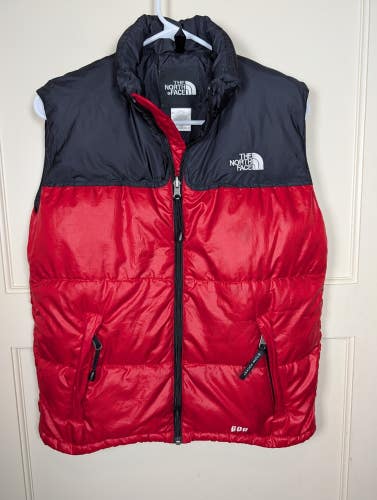 The North Face 600 Nuptse Vest Boys L Kids Black Red Goose Down Puffer Fill Zip