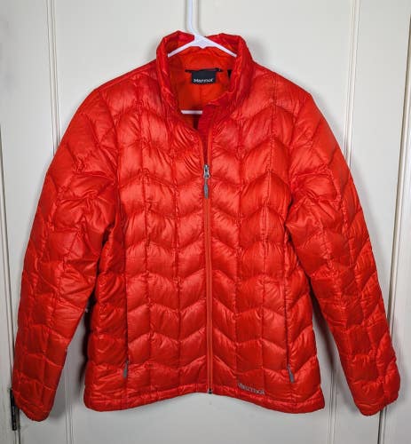 Marmot 800 Fill Down Puffer Jacket Women's Size: L Orange Zip Pockets Outdoors