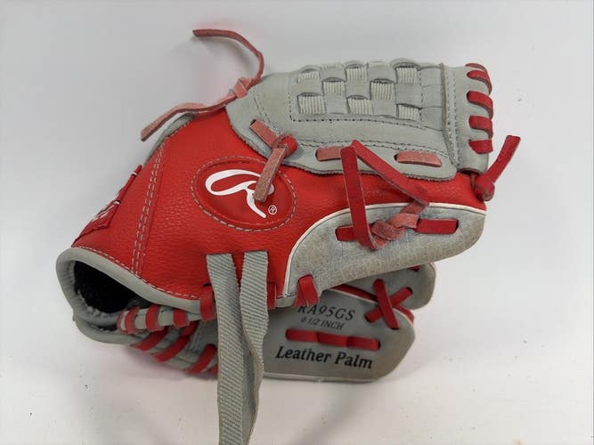Rawlings Ronald Acuna Model Youth Baseball Glove, 9.5", RHT, Red/Grey
