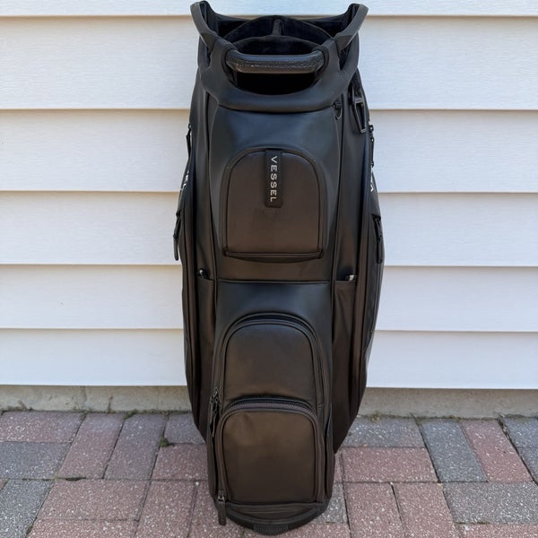 Vessel Lux 7 Way Golf Cart Bag Black Synthetic Leather With Raincover