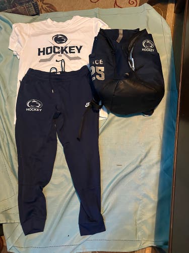 Nike (Used) Penn State Hockey Team Issued player Backpack, T-shirt, pants (Bundle)