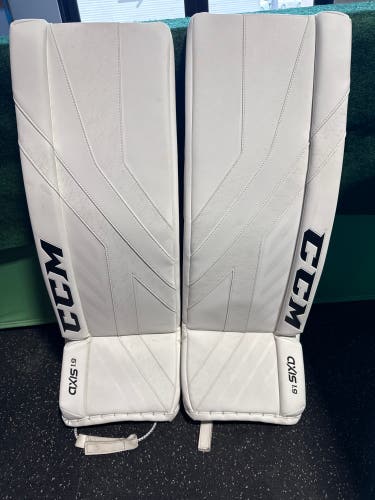 White Senior CCM Axis 1.9 Goalie Leg Pads (New) | 33" +1"