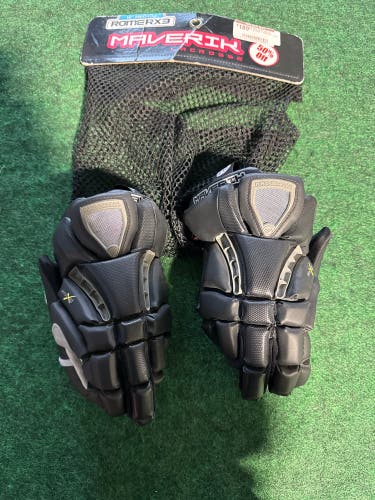 Black Maverik Rome RX3 Lacrosse Goalie Gloves (New) | Medium 12"