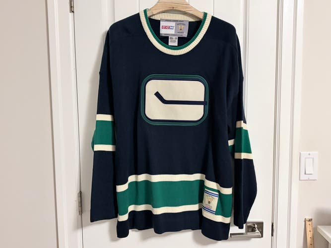 Authentic CCM Vancouver Canucks Stick In Rink Vintage Knit Sweater Size 2XL
